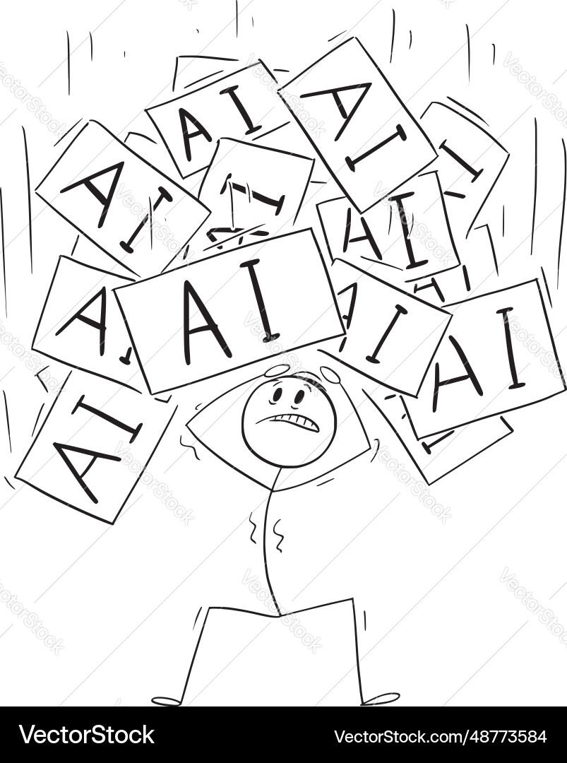 Person overwhelmed with ai or artificial Vector Image