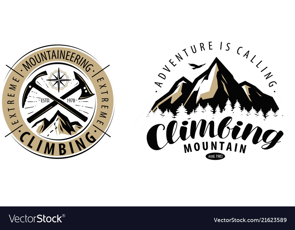Climbing mountaineering logo or label mountains vector image Climbing mountaineering logo or label mountains