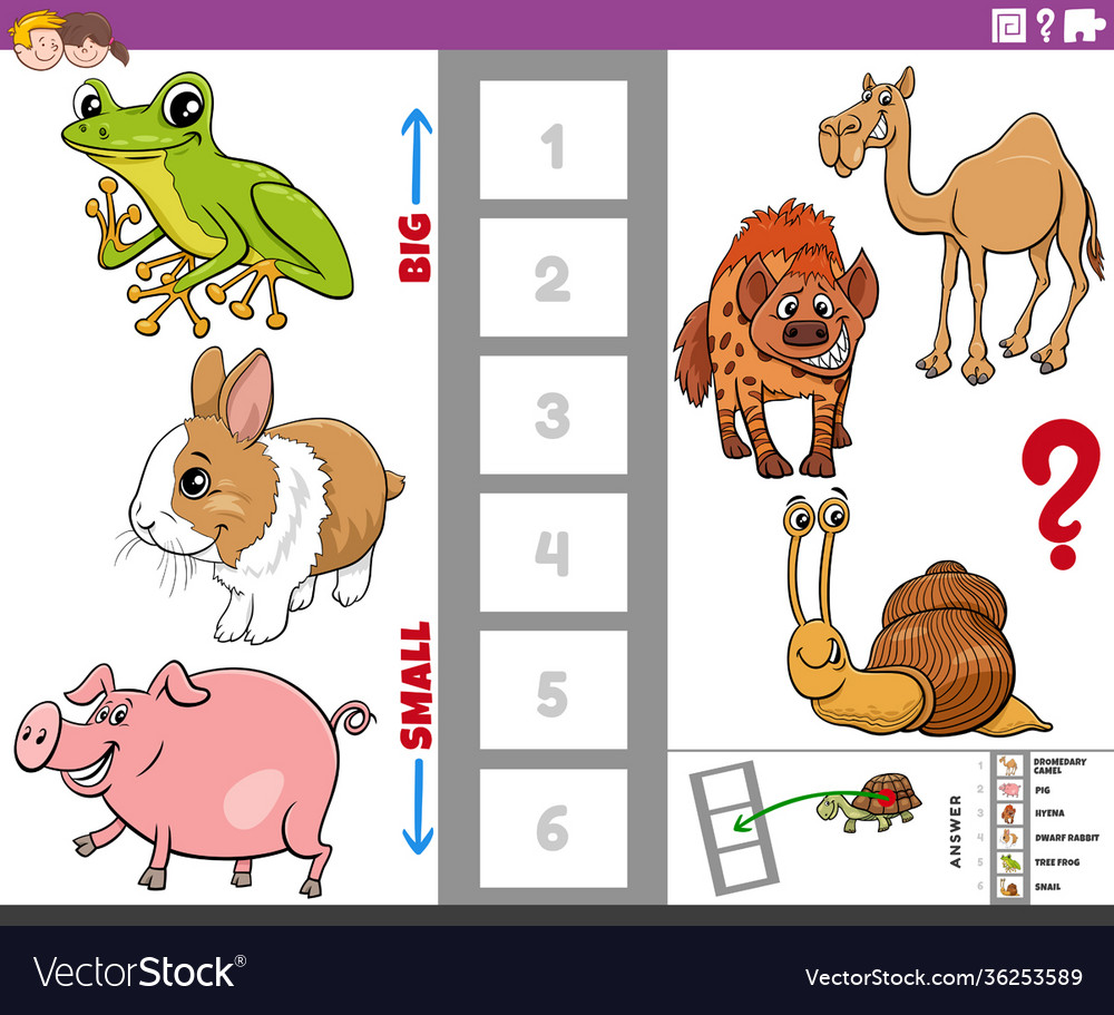 Educational game with big and small cartoon Vector Image