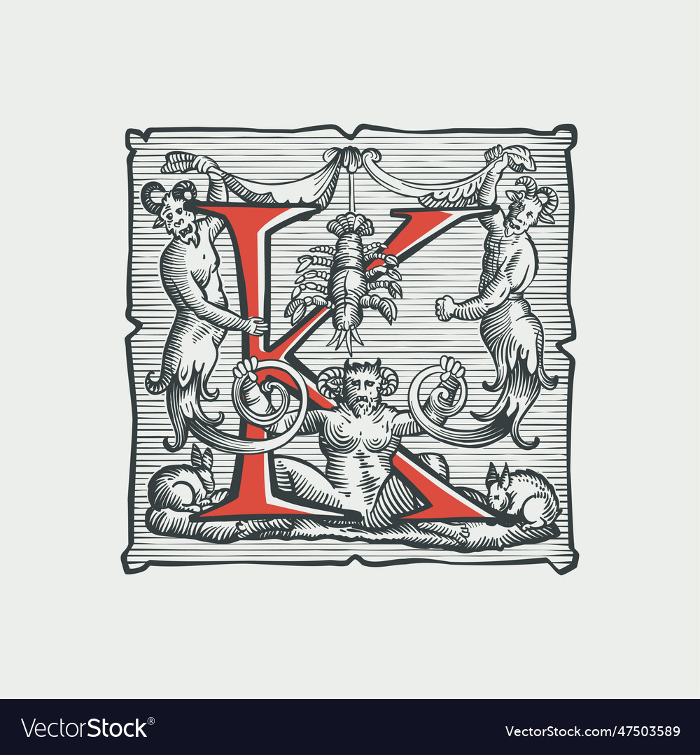 Gothic k letter logo medieval dropcap devil Vector Image