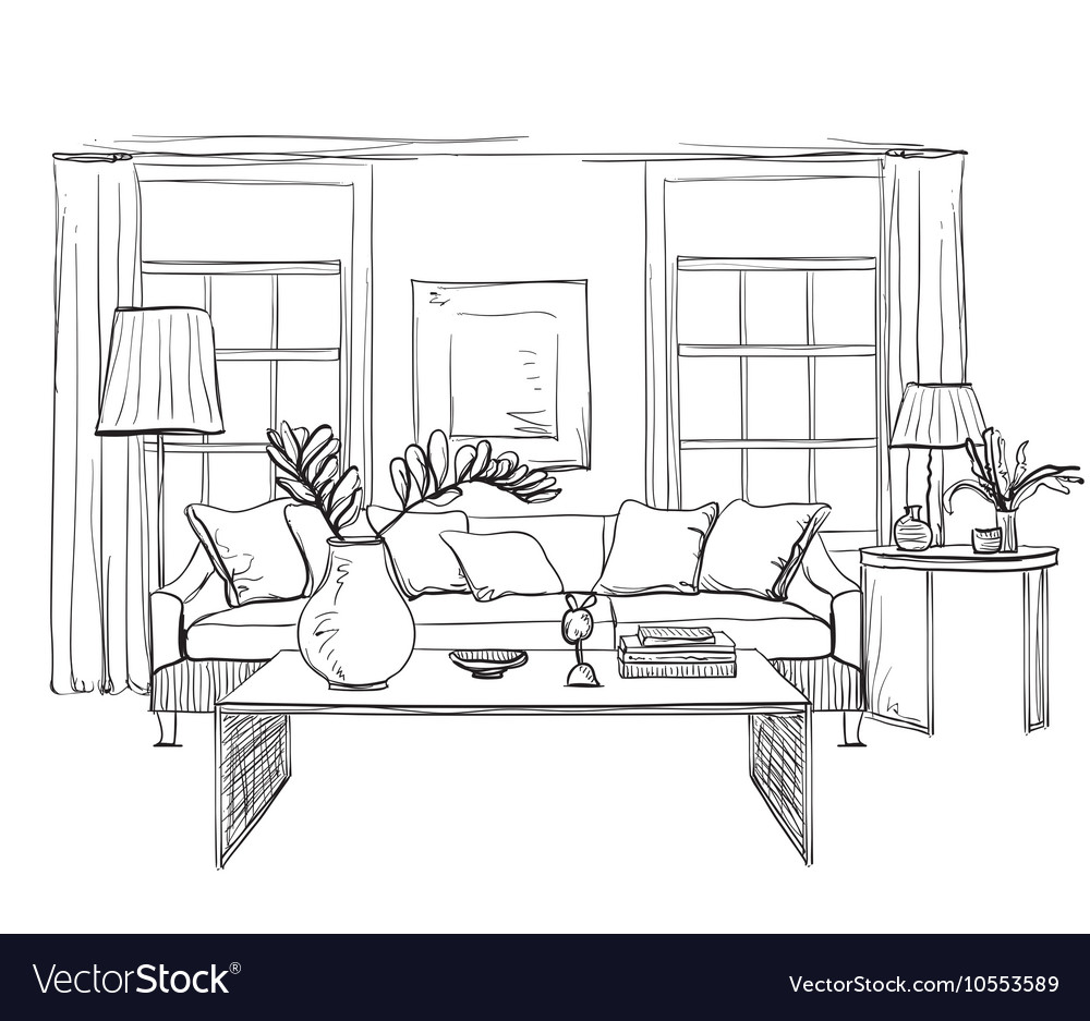 Hand drawn room interior sketch