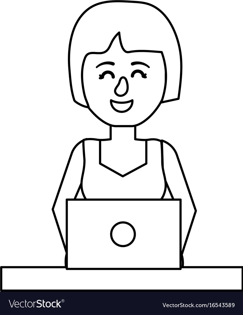 Line professional businesswoman with laptop