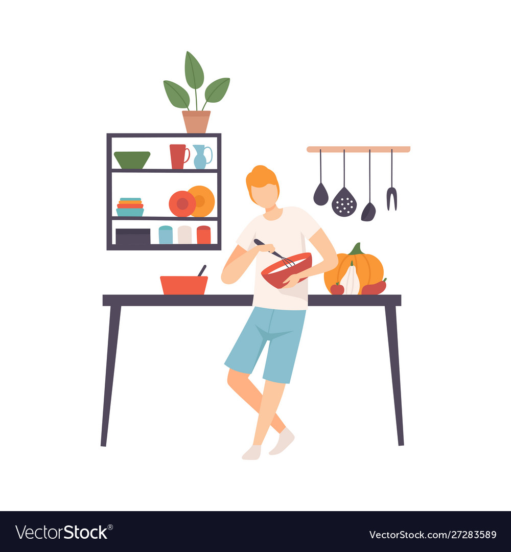 Man with a whisk and bowl in his hands Royalty Free Vector