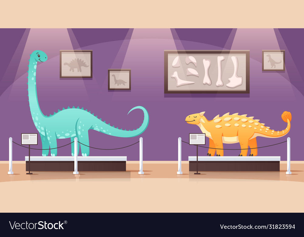 Dinosaurs museum cartoon composition Royalty Free Vector