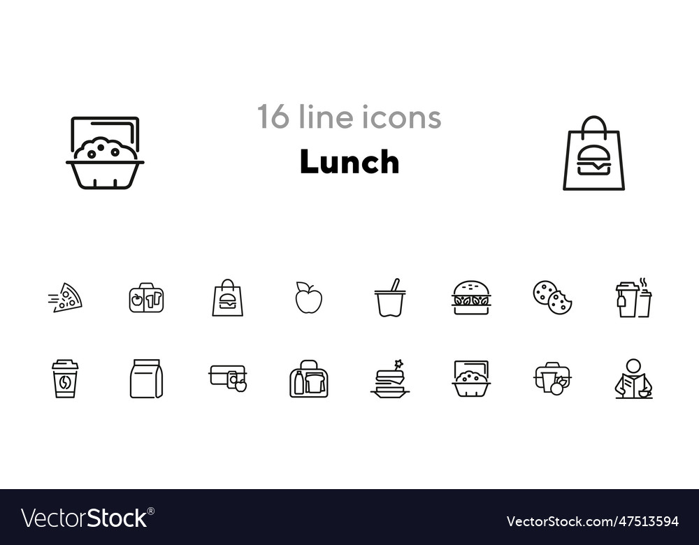 Lunch line icon set