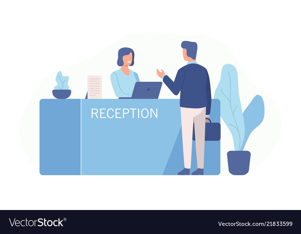 Male Customer Standing At Reception Desk And Vector Image