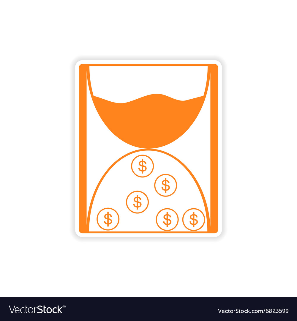 Stylish sticker on paper hourglass and coins