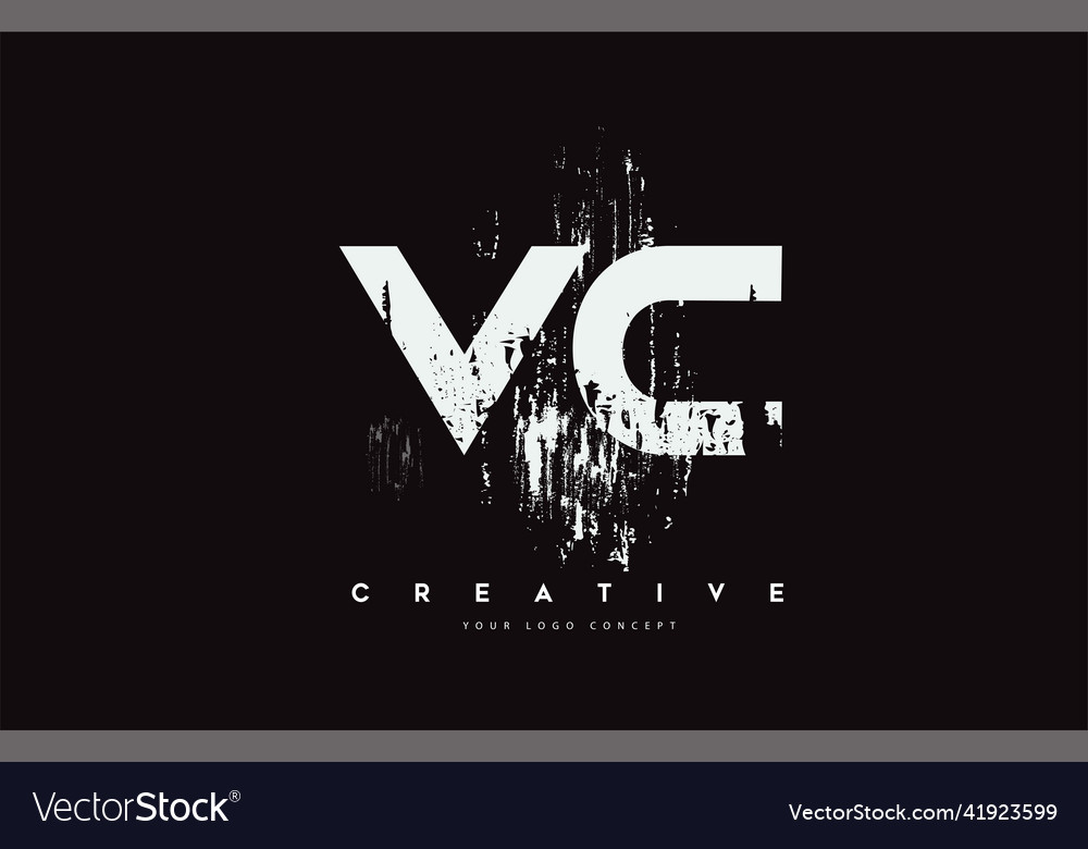 Vc v c grunge brush letter logo design in white