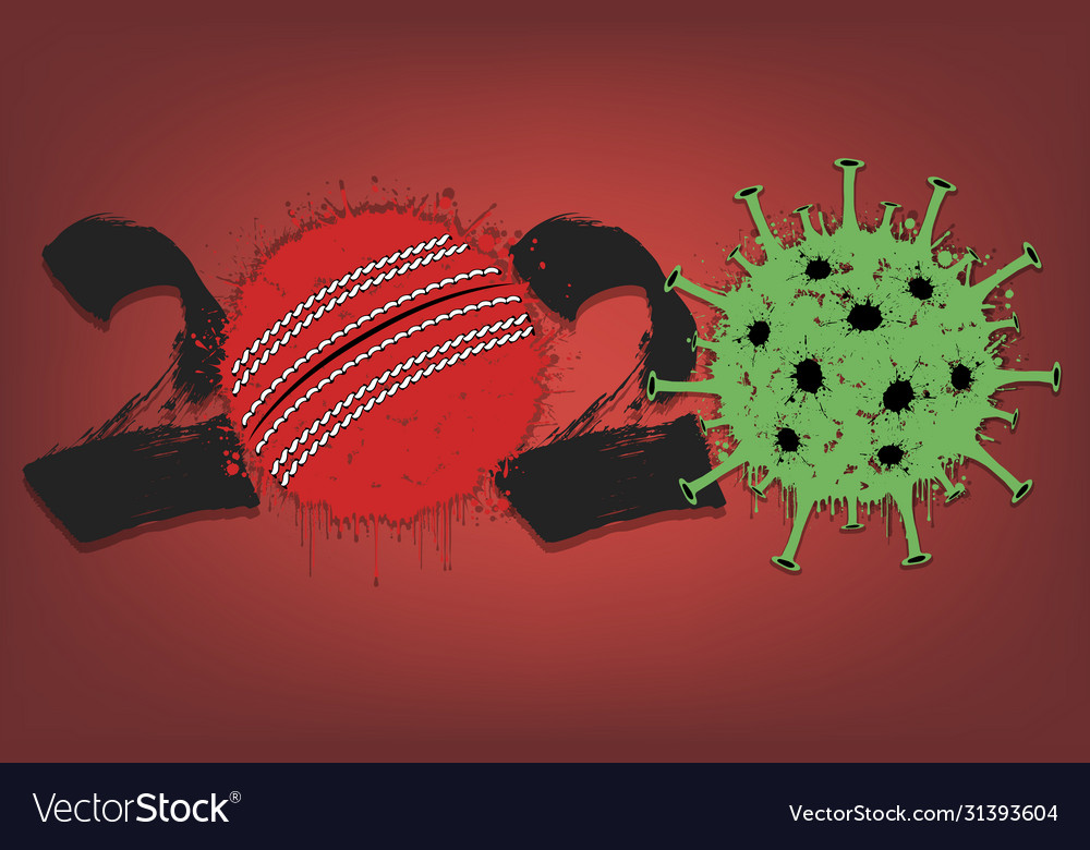 2020 and coronavirus sign with cricket ball Vector Image