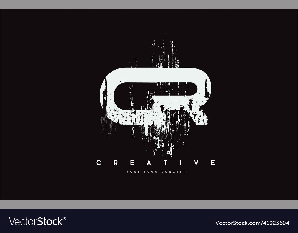 Cr c r grunge brush letter logo design in white