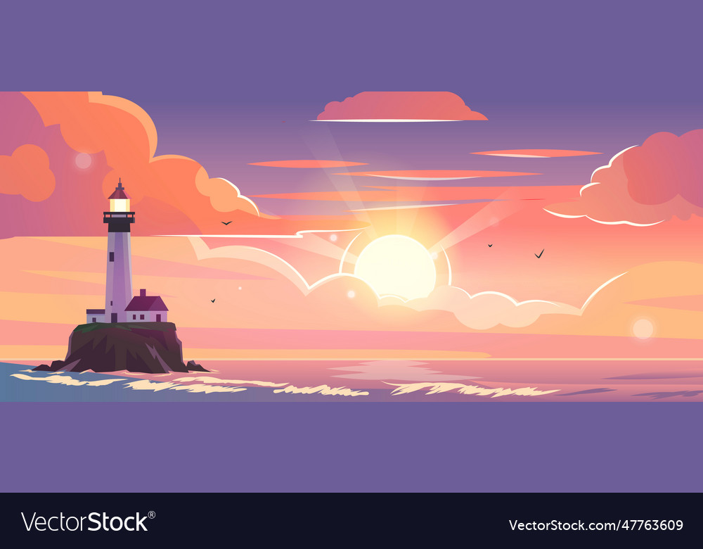 Beautiful Background With A Lighthouse Royalty Free Vector