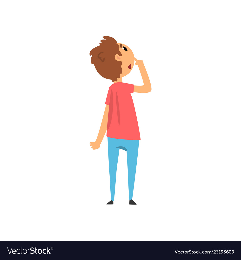 Boy looking up at something and thinking Vector Image