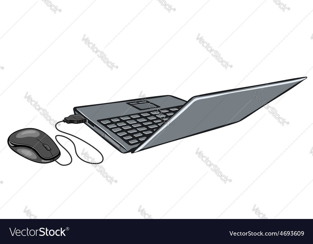 Cartoon of laptop and computer mouse Royalty Free Vector Cartoon of laptop and computer mouse Royalty Free Vector