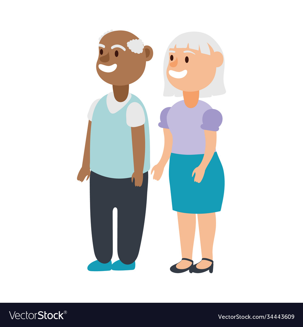 Interracial old couple persons avatars characters