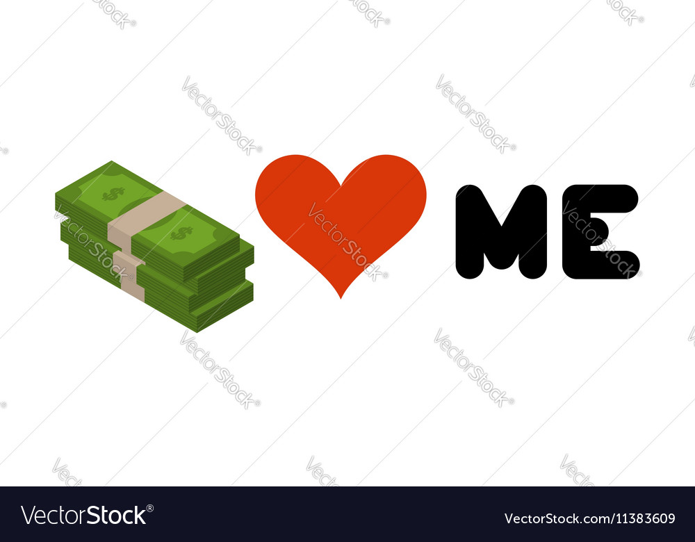 Money loves me heart and wad cash emblem