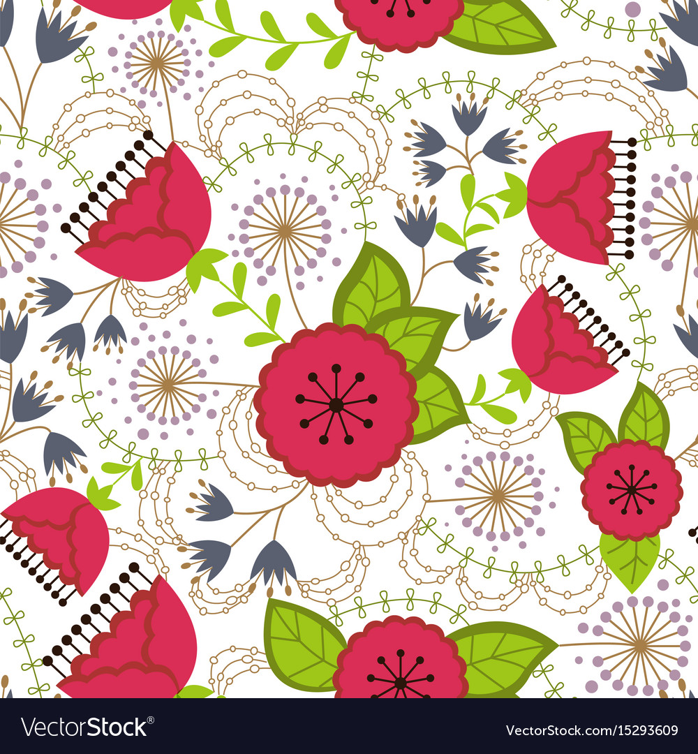 Poppy and dandelion pattern colorful on white