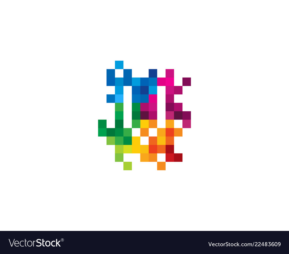 V letter mosaic pixel logo icon design