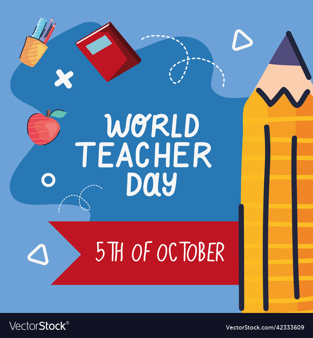 World teachers day in ribbon Royalty Free Vector Image