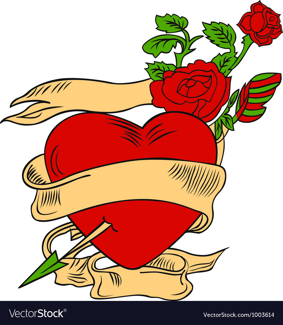 Rose and heart emblem Royalty Free Vector Image