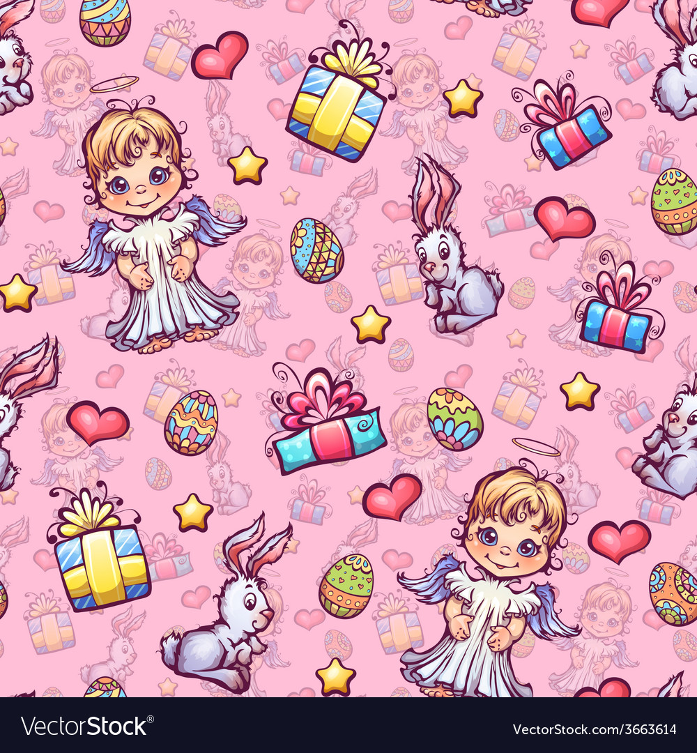 Seamless pattern of cartoon easter elements