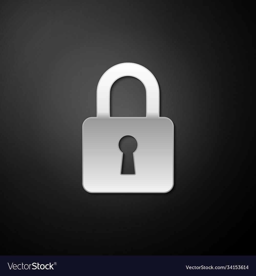 Silver lock icon isolated on black background Vector Image