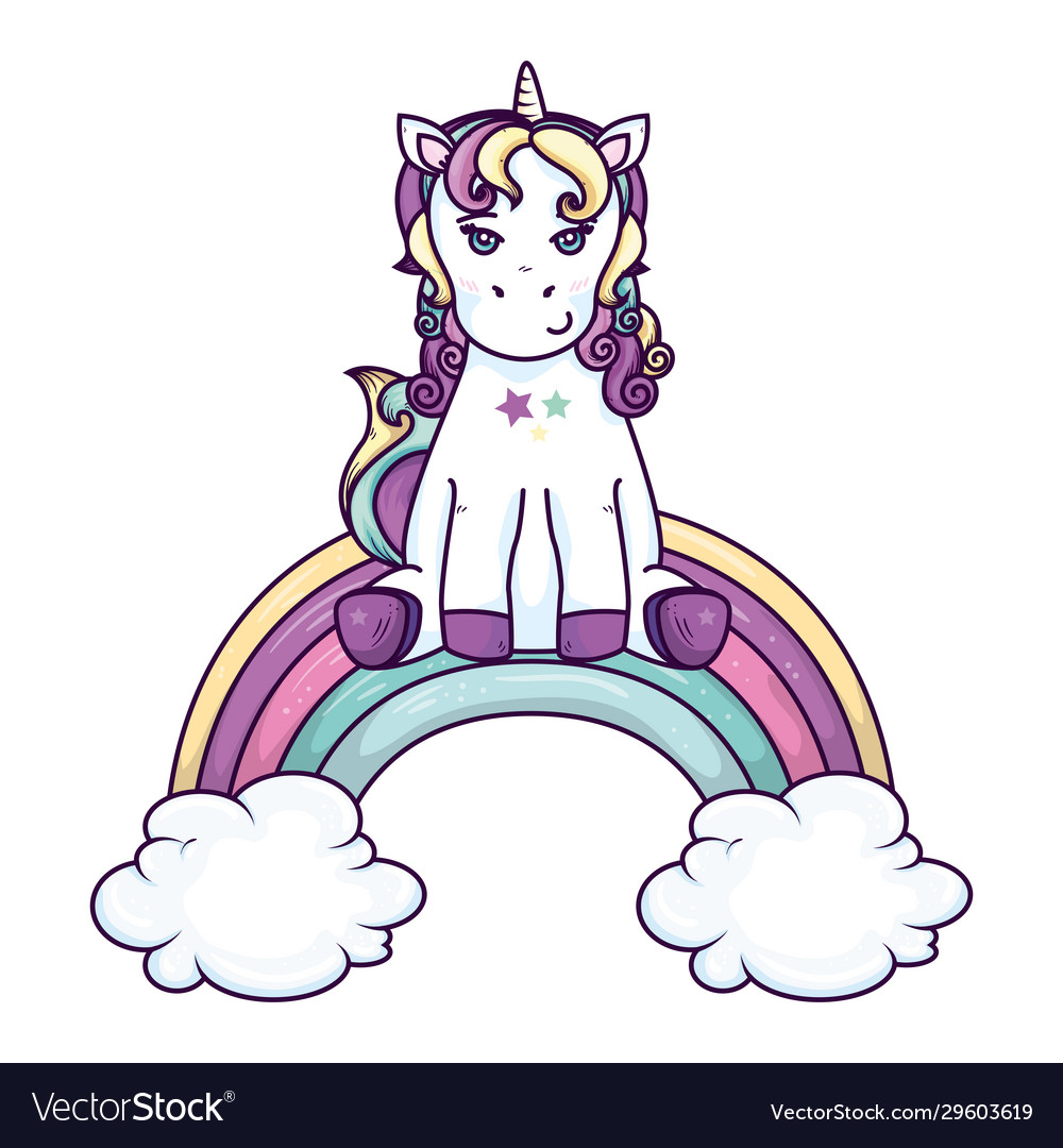 Cute unicorn with clouds and rainbow Royalty Free Vector