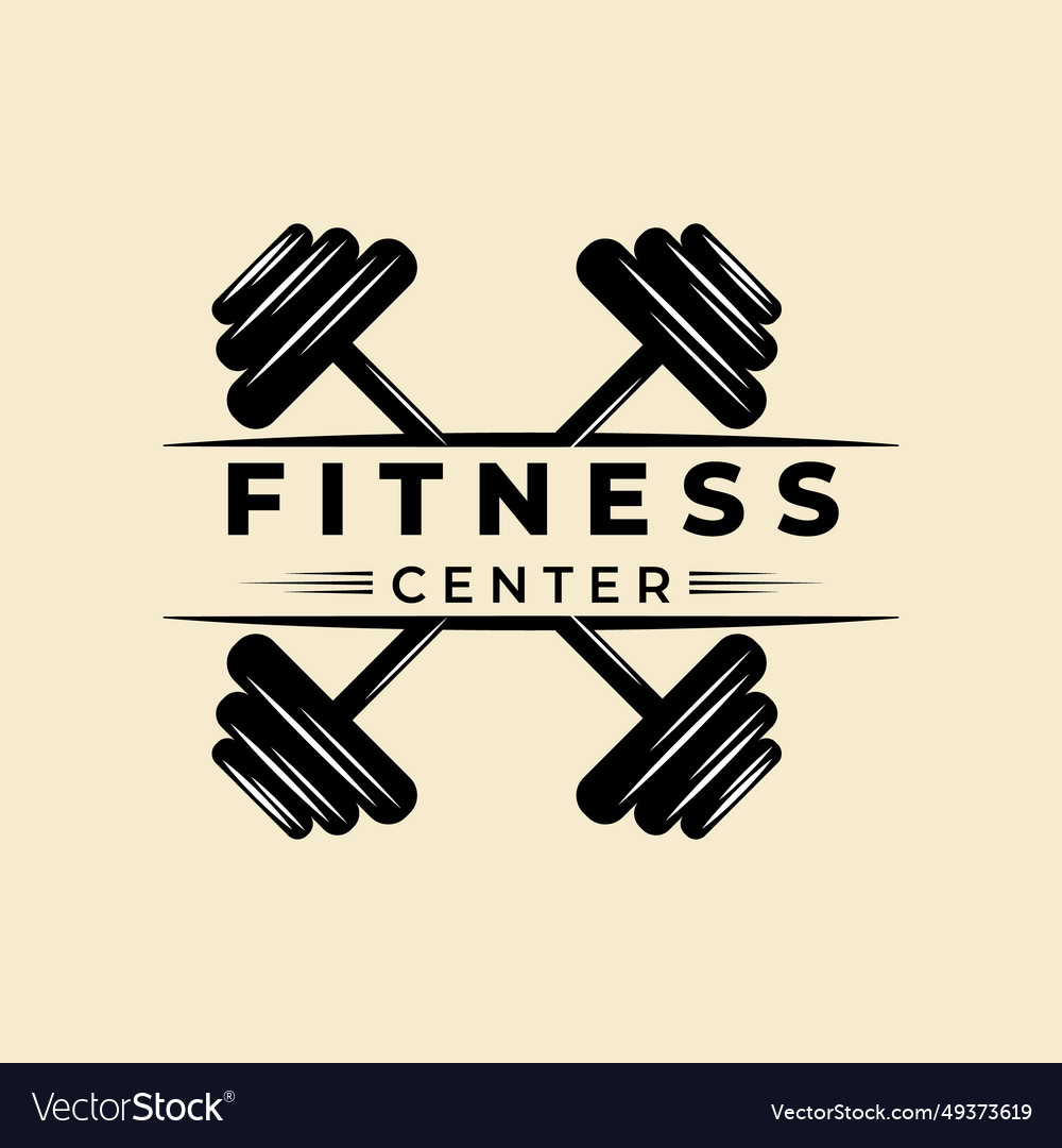 Fitness center dumbbell gym logo vintage design Vector Image