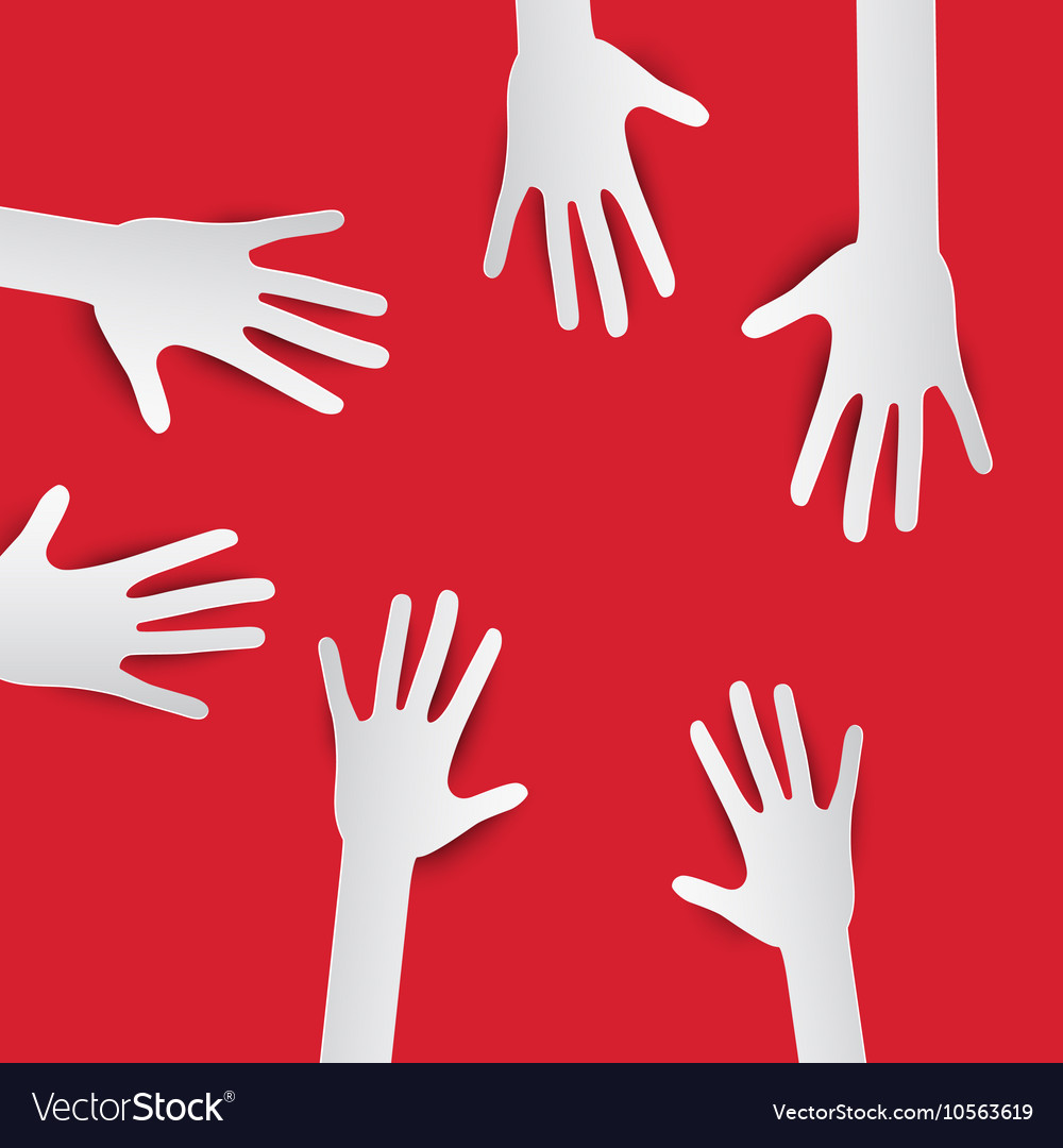 Paper Cut Hands On Red Background Set Royalty Free Vector