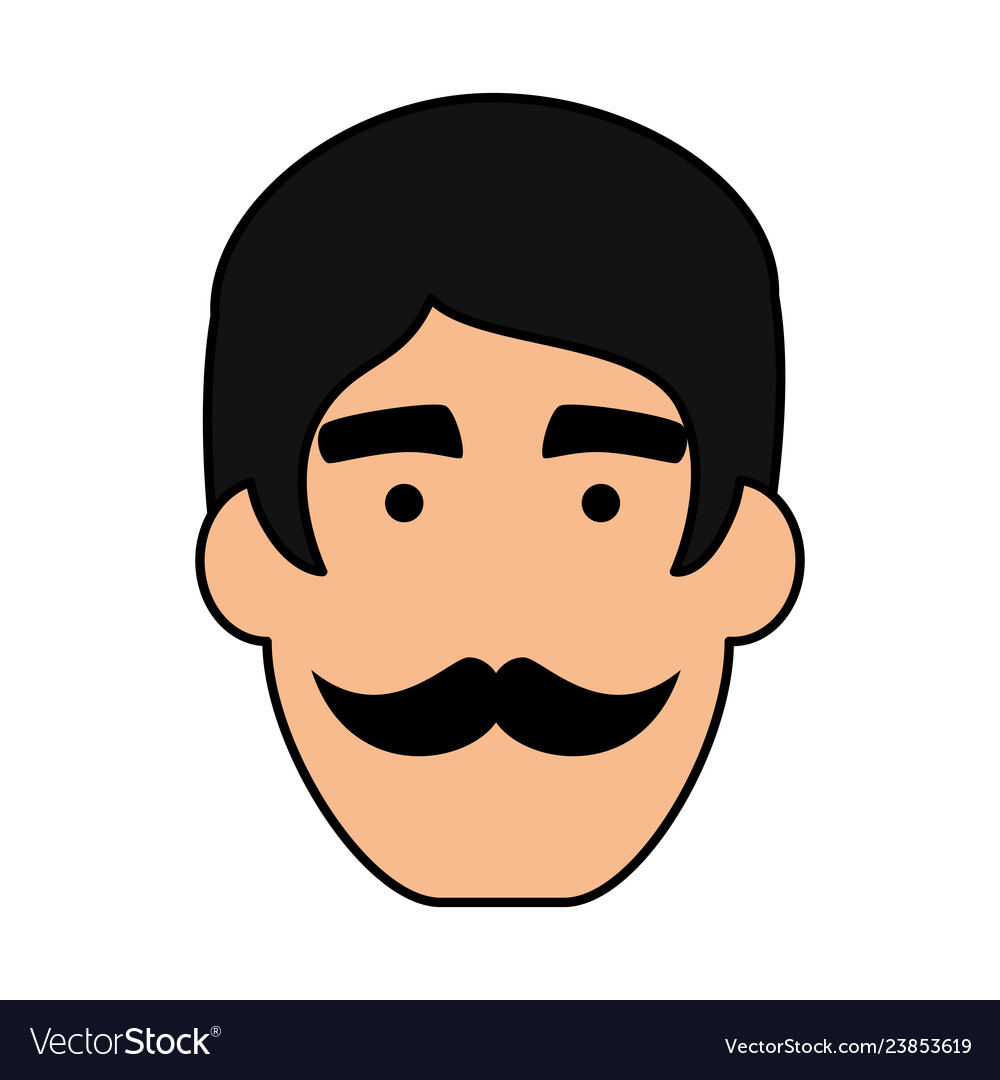 Young Man Head With Mustache Avatar Character Vector Image
