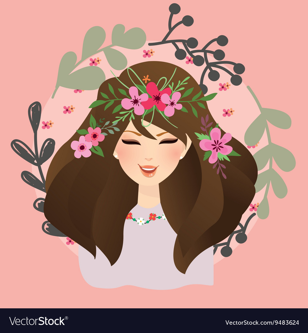 Beautiful girls woman with flower around her head Vector Image