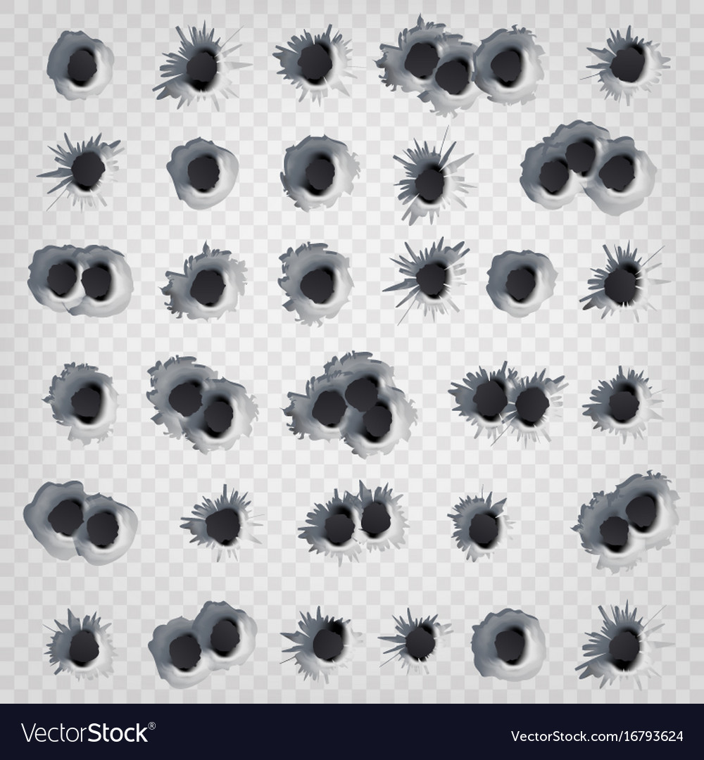 Bullet holes set weapon holes isolated on Vector Image