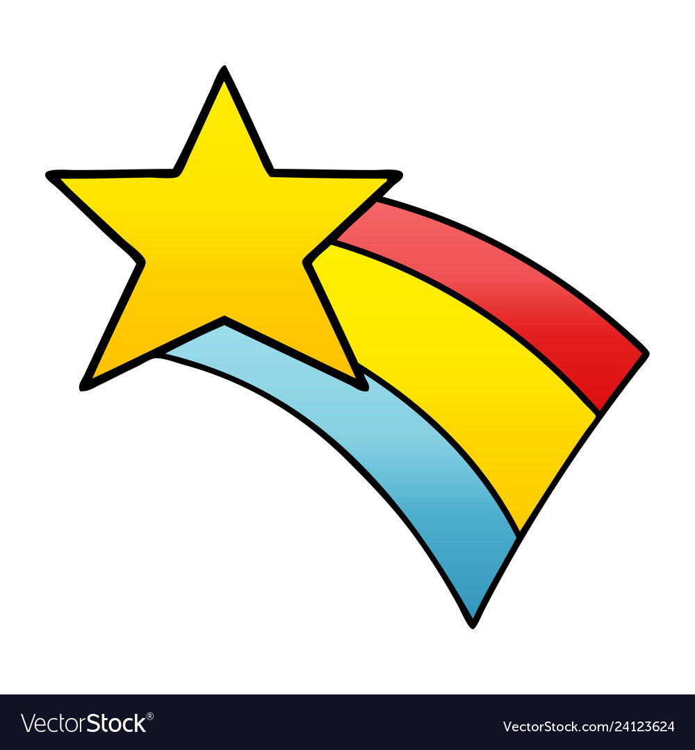 Gradient shaded cartoon shooting rainbow star