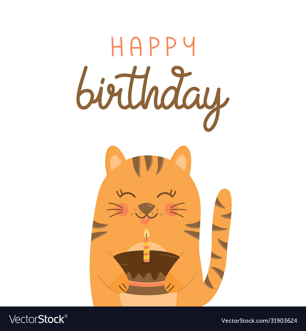 Happy birthday cat card Royalty Free Vector Image