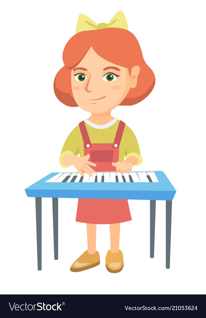 Little caucasian girl playing the piano