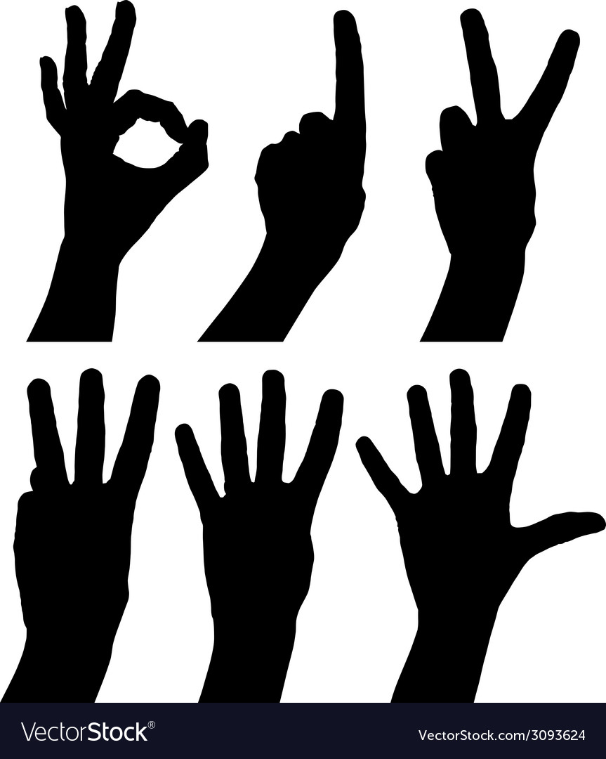 Numbers hand signs set detailed black and white