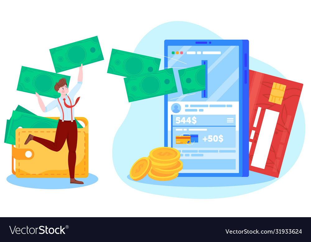 Online money payment cartoon Royalty Free Vector Image