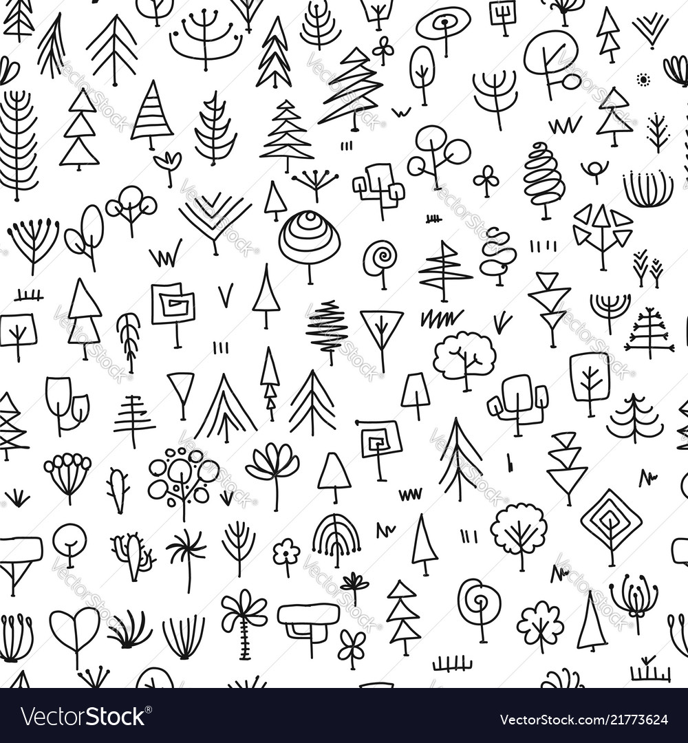 Seamless pattern with trees sketch for your