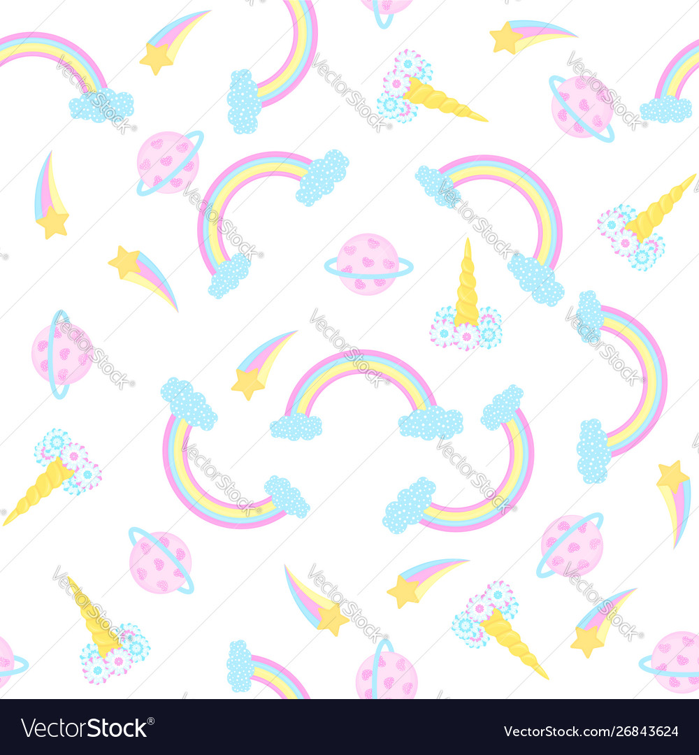 Unicorn rainbow cloud comet seamless pattern