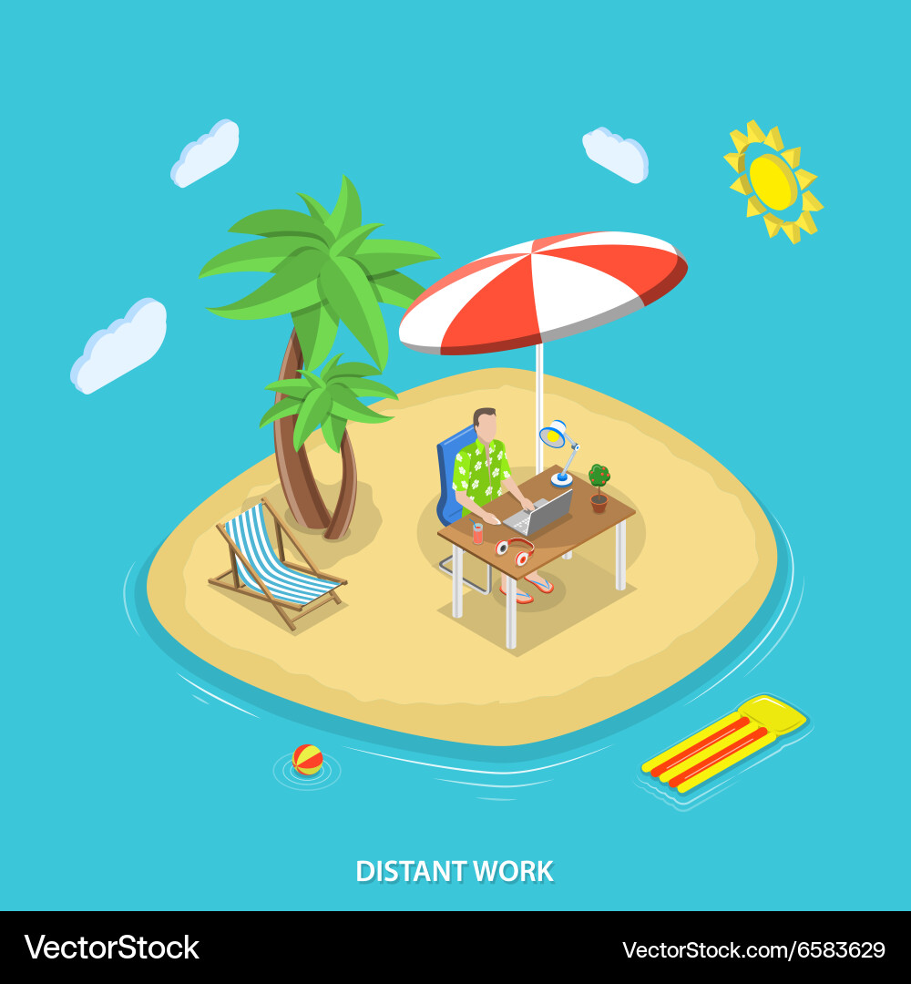 Distant work isometric flat concept Royalty Free Vector