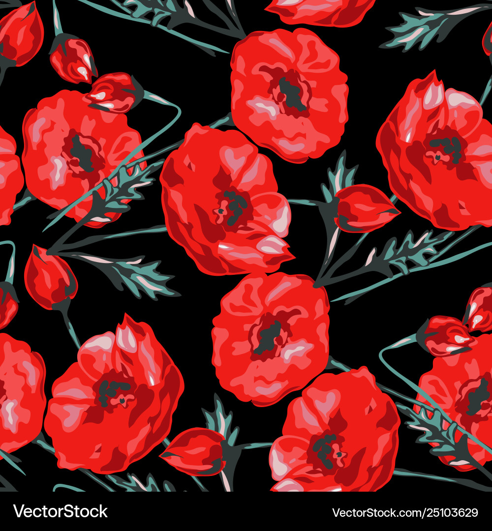 Elegant seamless pattern with poppy flowers design