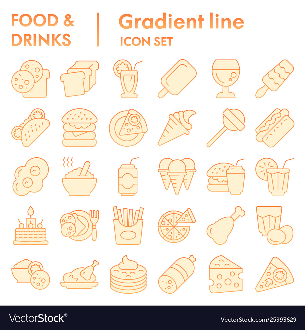 Food and drinks flat icon set meal symbols