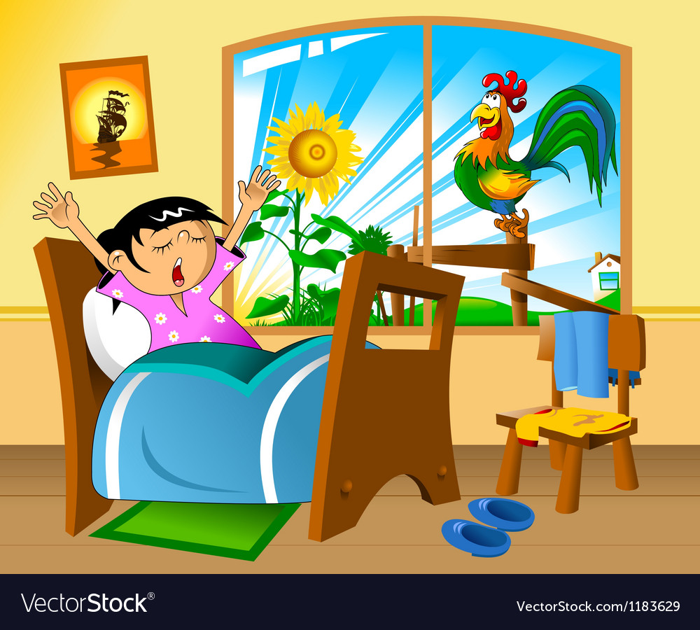 Girl waking up in morning Royalty Free Vector Image