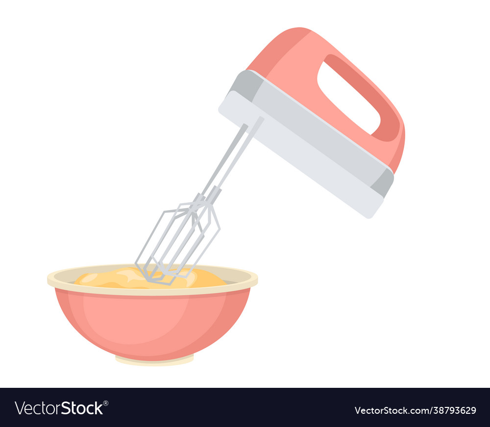 Hand mixer and dough in bowl kitchen appliance Vector Image