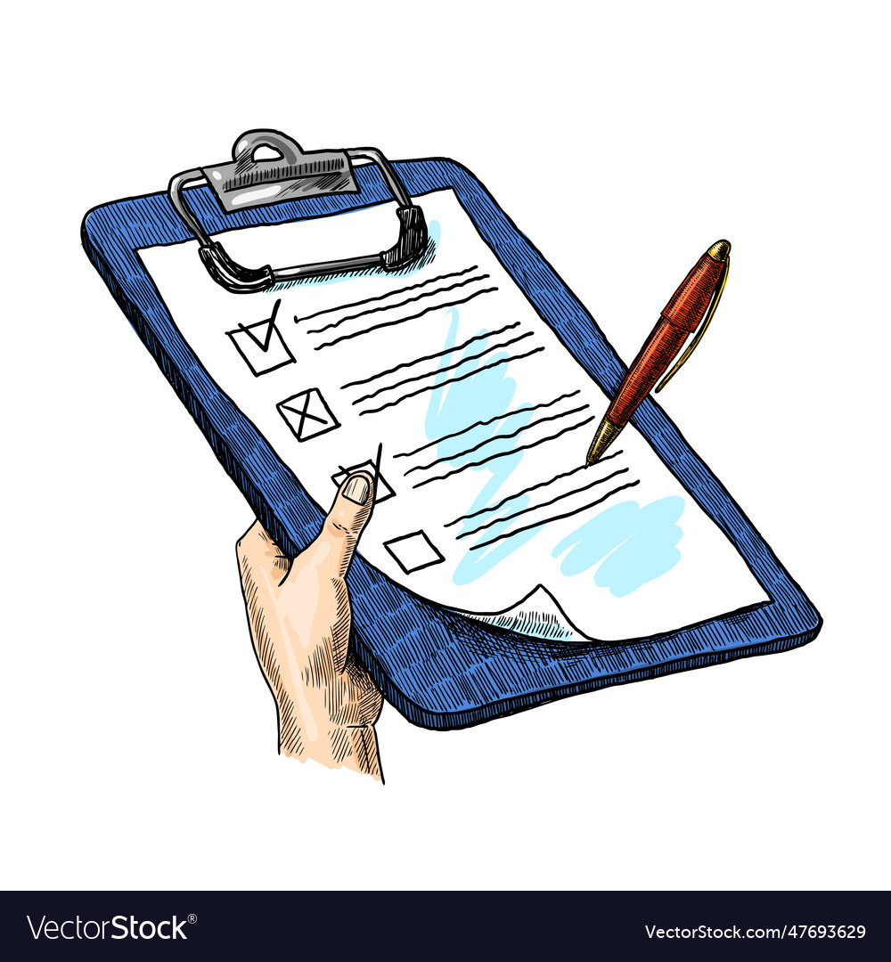 Hand with clipboard Royalty Free Vector Image - VectorStock