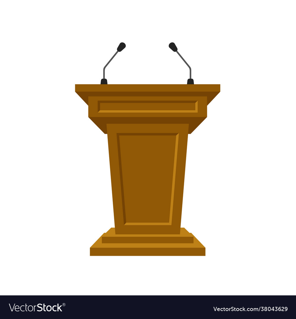 Wooden Tribune Stand Rostrum With Microphones Vector Image