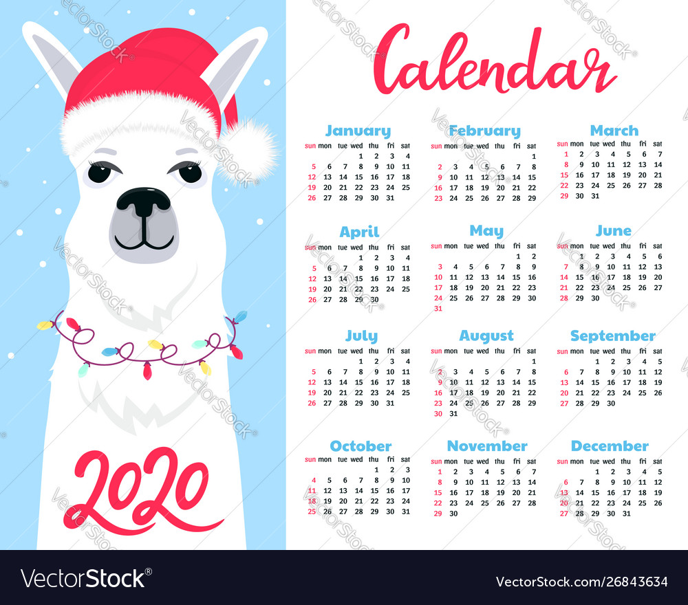 Calendar for 2020 week start on sunday cute Vector Image