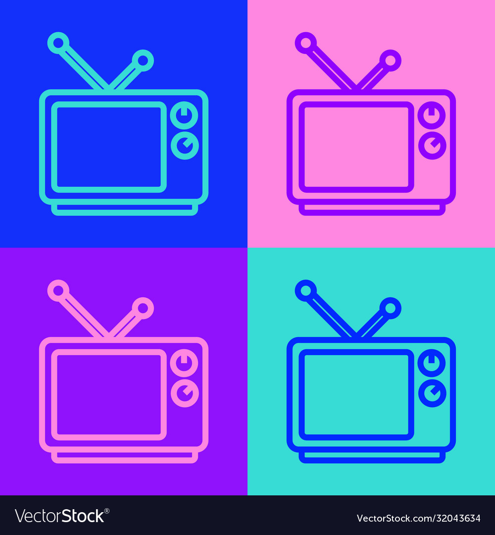 Pop art line retro tv icon isolated on color