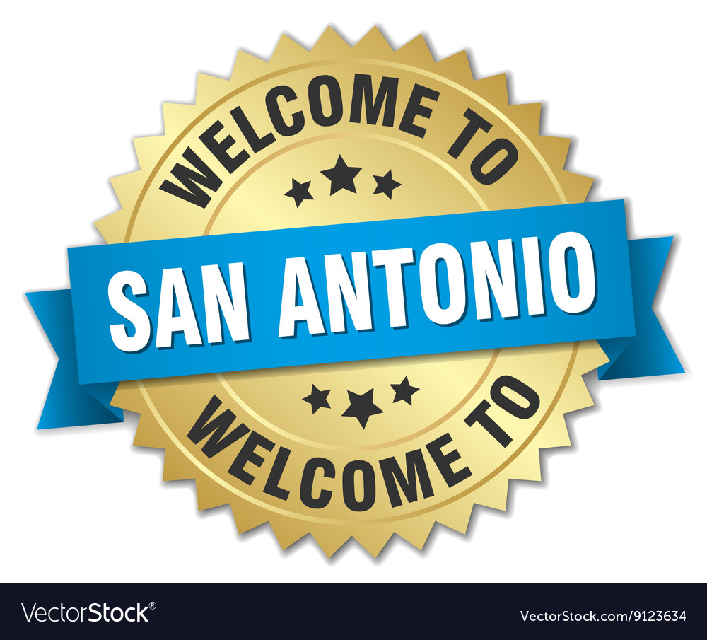 San antonio 3d gold badge with blue ribbon Vector Image