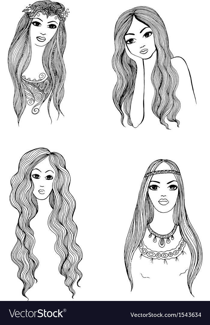 set of hand drawn girl sketches royalty free vector image