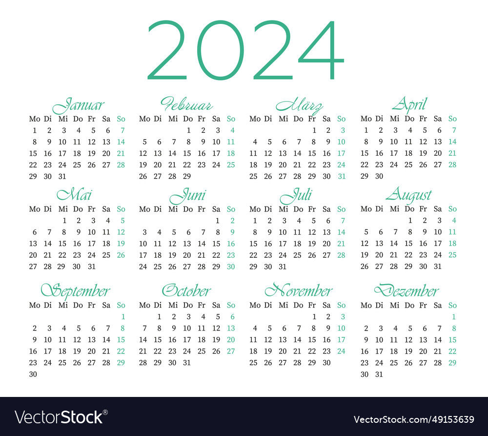 Calendar in german for 2024 the week starts Vector Image